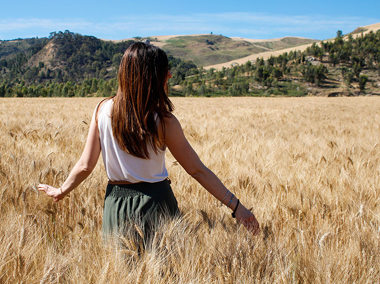 Girl in a durum wheat field